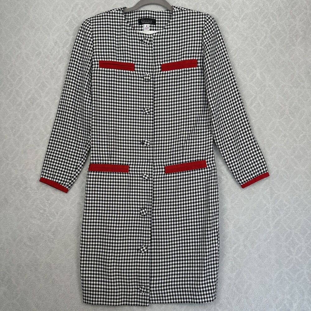 Vtg Gillian Dress 8 Gingham Sheath USA ILGWU Union 80s 90s Career Retro Jackie O